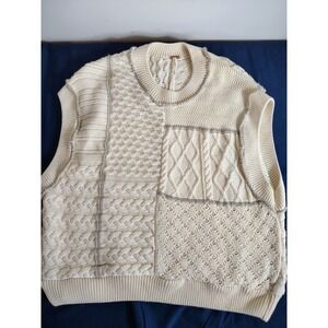 Free People Women's S Take the Plunge Sweater Vest Cream Cable Knit 99% Cotton